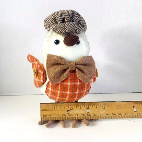 Target Wondershop Fall Autumn Bird Tweed Herringbone Cap Bow Tie Orange Plaid - Picture 7 of 8